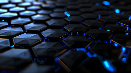 Fototapeta premium Dark Hexagonal Honeycomb Pattern Technology Background with Blue