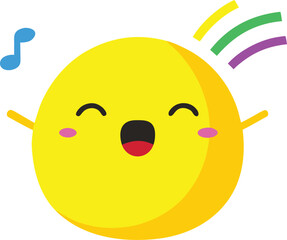 Fototapeta premium Joyful yellow emoji singing passionately musical notes rainbow colors vector eps