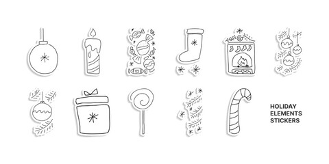 Christmas  Holidays Doodle Stickers  Vector set
