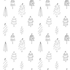 Christmas Trees Doodle Seamless Pattern 