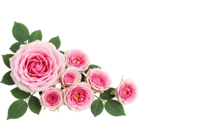 Bouquet of pink roses with green leaves isolated on a transparent background flowers floral arrangement
