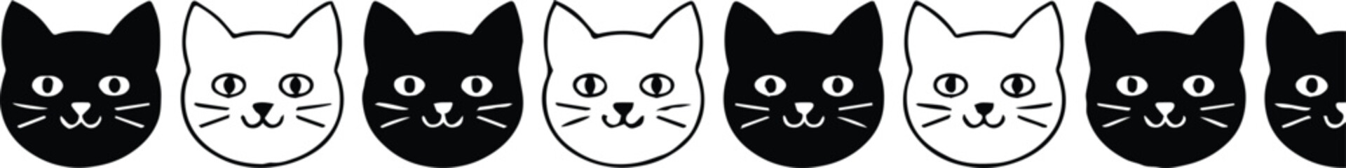 cat face repeat tile pattern monochrome row vector textile design