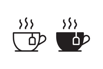 tea teacup silhouette outline icons for menu app signage hospitality use