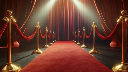 Guests arrive at the red carpet entrance, greeted by glamorous lights. The event captures attention with a spotlight unveiling on stage, showcasing a luxury gathering radiating excitement and elegance