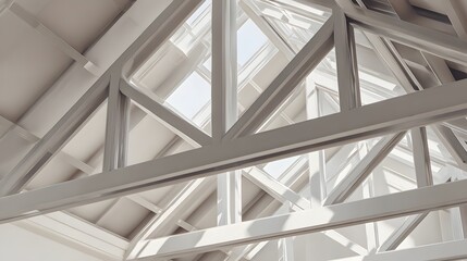 Steel frame house structure with clean architectural lines, exposed beams, minimalist construction background, soft neutral lighting, modern engineering clarity