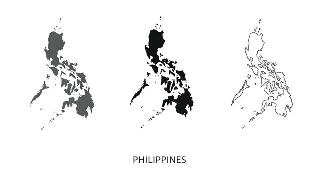 A detailed vector set of the Philippines map presented in three versatile styles: solid gray, solid black, and a clean line-art outline. This archipelago map features accurate coastal borders.