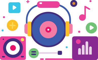 Dj turntable and music app icons vector illustration scalable eps for digital content