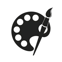 An black and white artist palette and paintbrush icon, flat vector design, clean    Minimal and modern logo on white background.