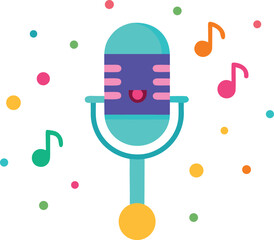 Glowing microphone with colorful bubbles and musical notes vector illustration