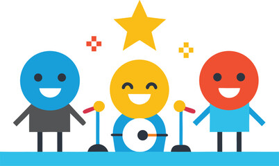 Joyful cartoon emoji band playing music vector illustration scalable eps icon