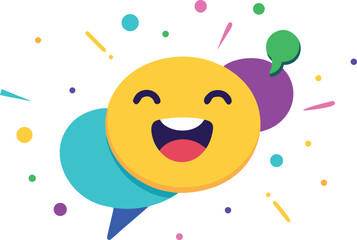 Vector illustration of happy emojis bursting out of a speech bubble for joyful communication