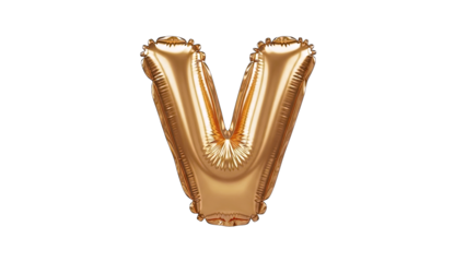 Golden Balloon Letter V Isolated on White Background