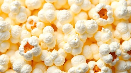 Close up texture background of fresh buttery popcorn suitable for cinema snack and movie night food concepts.
