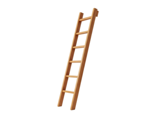 Wooden ladder leaning diagonally isolated on transparent background