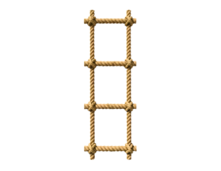 Rope ladder with wooden steps isolated on transparent background