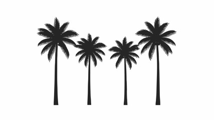 Fototapeta premium Stylized Illustration of 4 Palm Trees Silhouettes: Black and White Design for Creative Projects