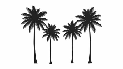 Fototapeta premium Iconic Palm Tree Silhouettes: 4 Black and White Designs for Artistic Use 