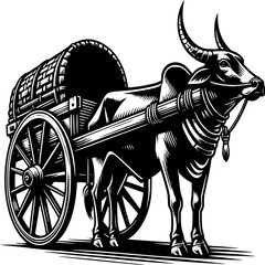 Fototapeta premium Vintage bull drawn carriage vector illustration
