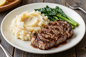 Delicious meatballs served with creamy mashed potatoes on a plate