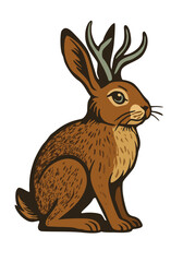 Jackalope, mythical wild hare with deer horns. Vector isolated illustration