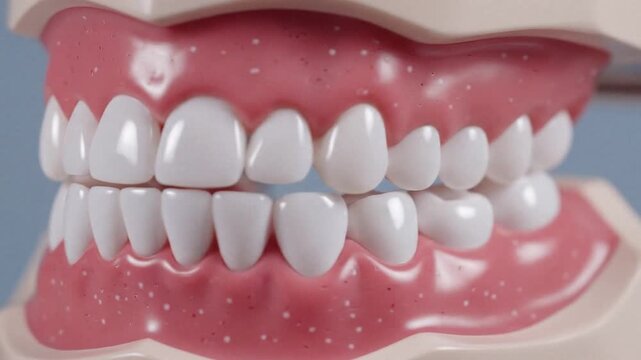 Educational Demonstration of a Human Dental Jaw Model Close Up.