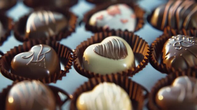 Video Assorted chocolates arranged neatly on a table top
