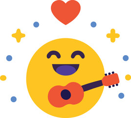 Joyful emoji playing guitar icon music lover happy vector illustration scalable eps