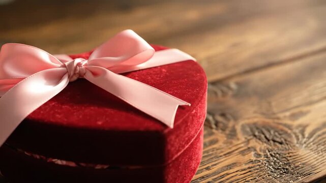Elegant Heart Shaped Gift Box with Pink Ribbon on Rustic Wooden Surface Valentine s Day gifts