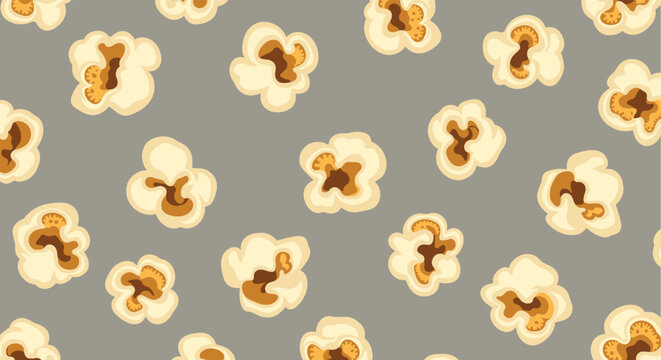 A delightful pattern of fluffy popcorn kernels scattered across a subtle gray background creating a fun and inviting aesthetic.