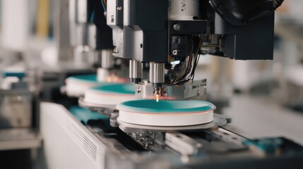 Fototapeta premium Footage showing nanographic printing creating detailed ecofriendly food packaging with rich color and fine precision.