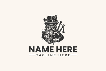 Vector illustration of a bearded man wearing a top hat and holding a pipe with a logo and tagline on a beige background.