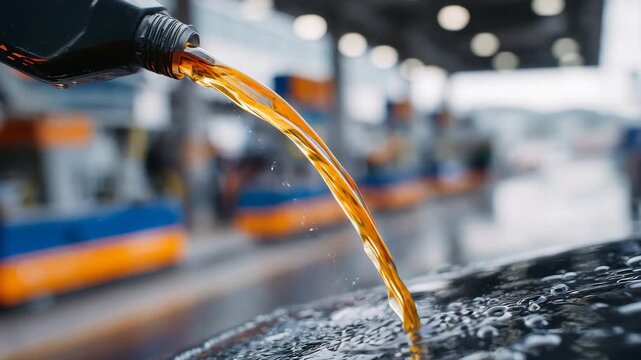 Orange antifreeze trickles into the engine&rsquo;s coolant fill port, sharp macro focus on droplets and reflections, air visibly crisp from morning chill, commercial-grade color contrast