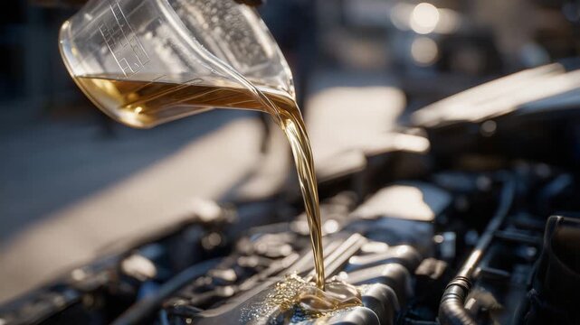 Warm-toned antifreeze fluid poured carefully into modern hybrid engine, soft winter sunlight reflects off polished components, dry ground indicates snowless season, highly commerci