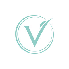 Letter V logo inside a circle with a leaf symbol on its tip