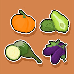Colorful Vegetable Stickers Pumpkin, Chayote, Zucchini, Eggplant
