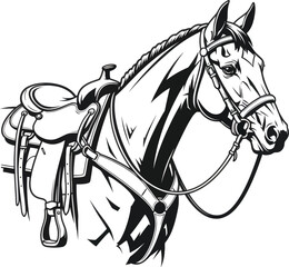Saddled horse portrait detailed equestrian illustration