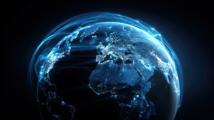Fototapeta premium Global Network Connection: A Digital Rendering of Earth with Interconnected Lines Representing Worldwide Communication