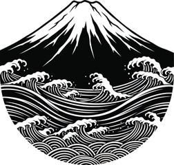 Mountain and ocean wave landscape illustration