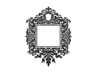 Heraldic Ribbon Frame in silhouette white background.