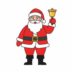 Santa Claus holding a golden bell ringing in celebration.