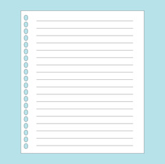 Illustration of white lined notebook binder paper  for school, work, office, journal.