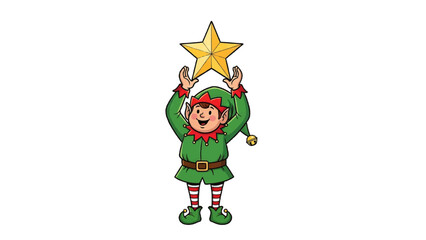 Fototapeta premium A festive elf holding a golden star, celebrating the holidays isolated on a transparent background