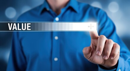 Increasing Value: Businessman Tapping Screen to Enhance Business Proposition, Service, or Investment, Modern Technology