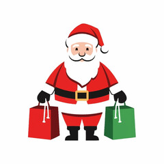 Santa Claus holding shopping bags after Christmas shopping spree.