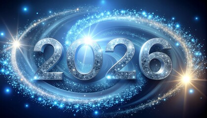Sparkling blue background with shining 2026 numbers in center