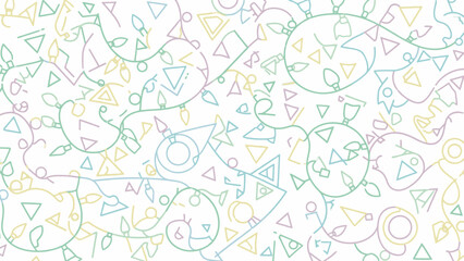 A colorful, whimsical pattern of intertwined lines and shapes in pastel hues on Christmas Day, featuring triangles, circles, and swirls in a lively, celebratory mood against a white