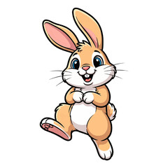 Fototapeta premium A charming rabbit with adorable expression. The bunny has long ears, small tail, and sweet face, hopping on two feet isolated on a transparent background