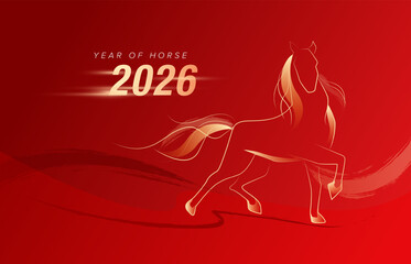Chinese new year 2026, year of horse. Line art horse illustration. Lunar new year concept template vector design. 