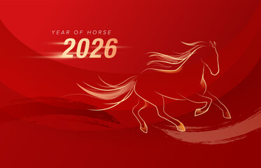 Chinese new year 2026, year of horse. Line art horse illustration. Lunar new year concept template vector design. 
