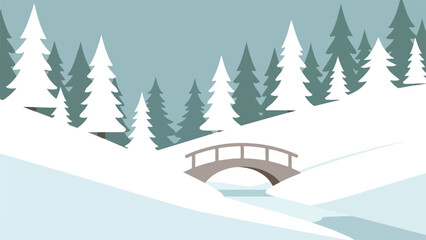 Fototapeta premium Flat illustration of Santa’s reindeer stable with reindeer, hay, and soft snow outside, minimal clean Christmas design.